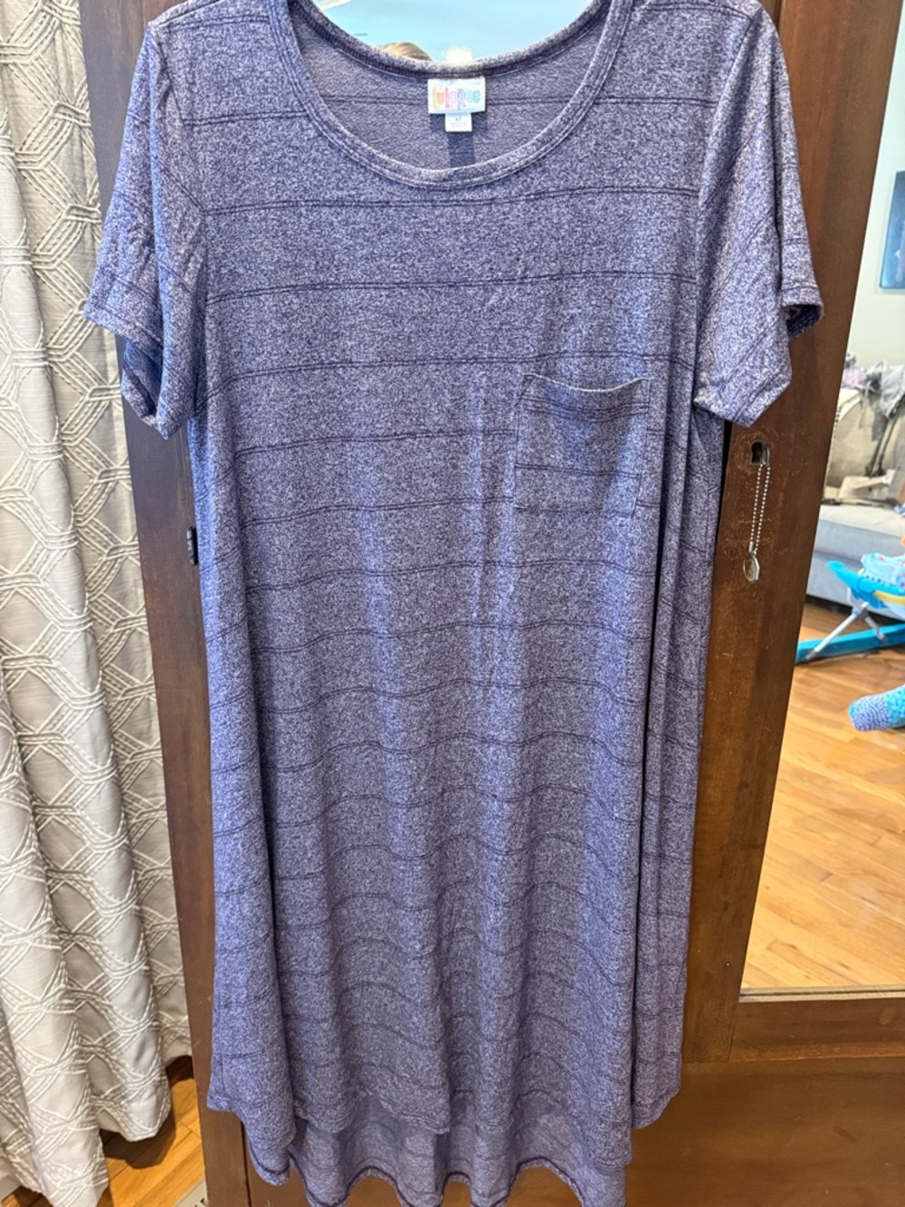 Lularoe Heathered Lavender Stripe Pocket Tee Dress